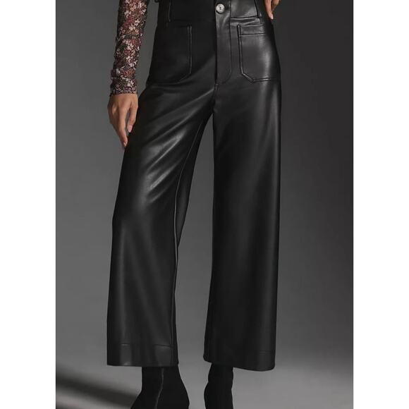 Maeve by Anthropologie Pants - Anthropologie Maeve Colette Black Vegan Leather Wide‑Leg Crop Pants – Sz 28 NWT